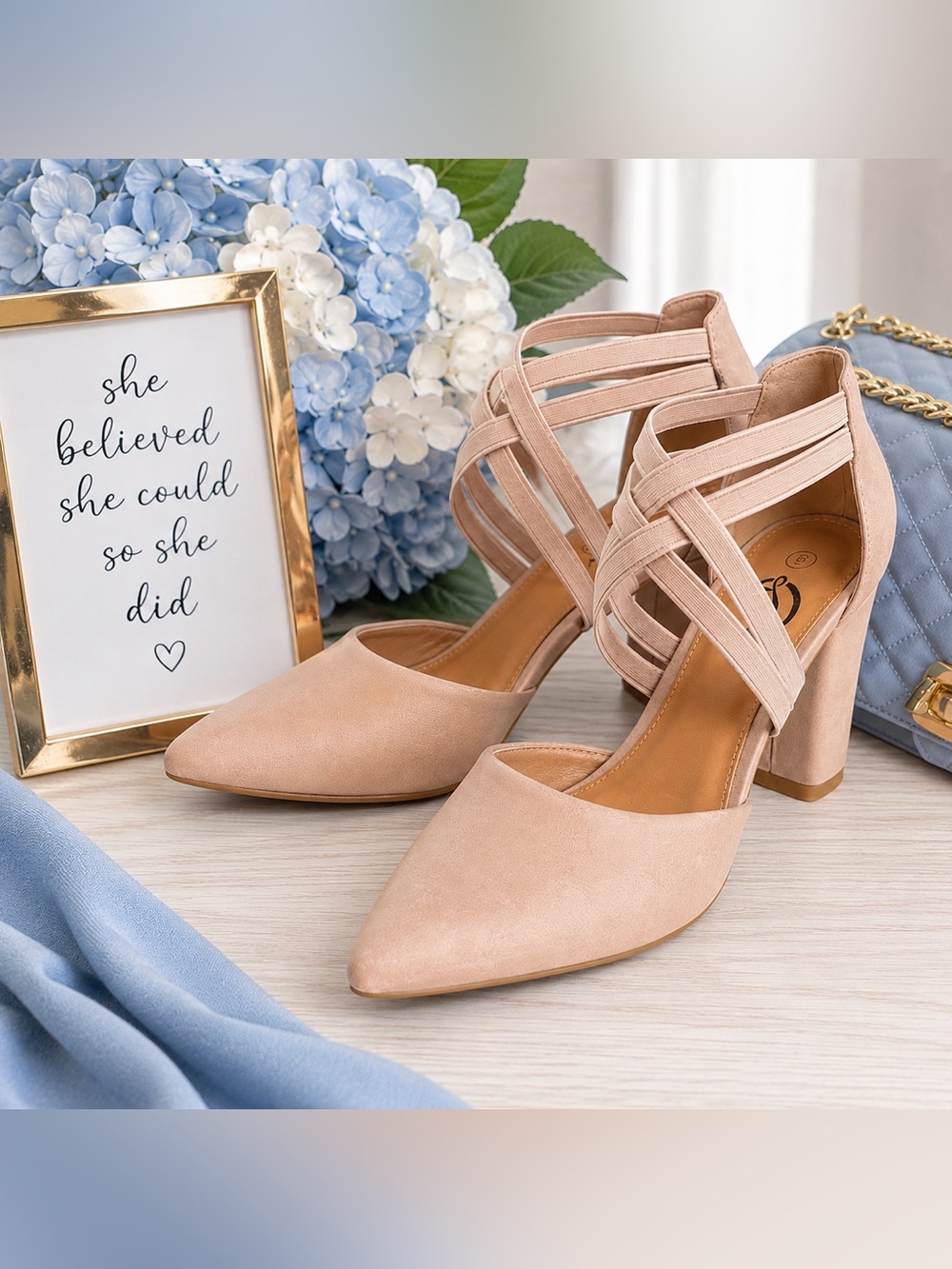 Trary Elegant Nude Block Heel Pumps-Size 10